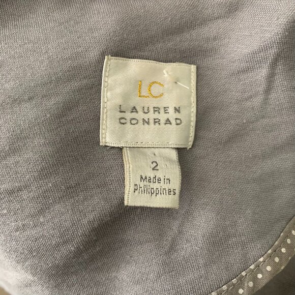 Lauren Conrad Chiffon Trim Blazer Jacket 2 Grey Button Notch Collar Unlined - Picture 6 of 6